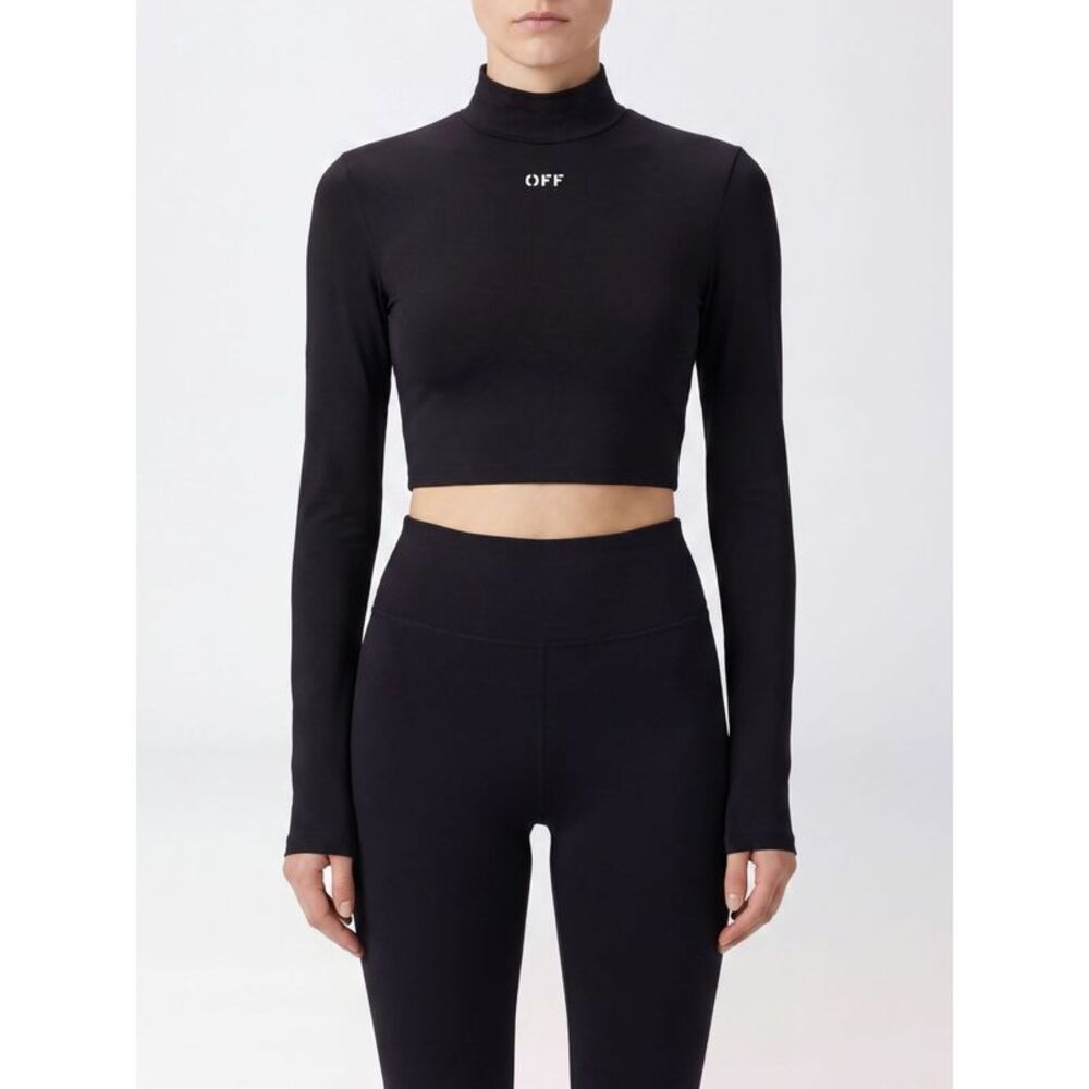 Off-White Cropped Slim-Fit Turtleneck Top In Stretch Technical Fabric